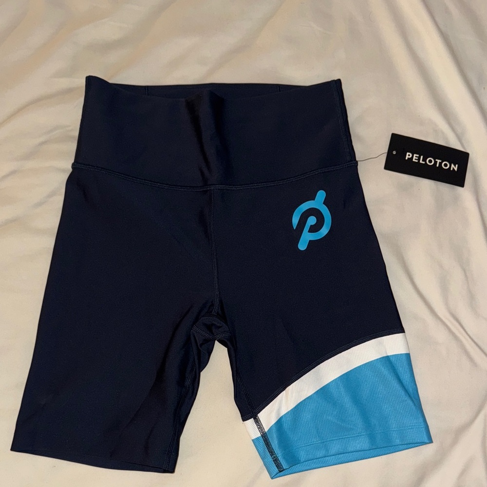 Peloton Navy and Light Blue Biker Shorts